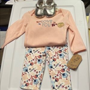 Peach 'Love You' Outfit with Silver Shoes